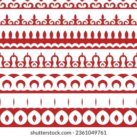 Set of 6 decorative border, workpiece for your design. Ornamental elements and motifs. Decor for plate, tile, textile and print design. Circle, square design element. Vector.