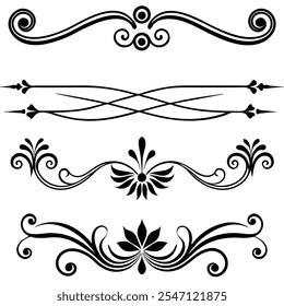 Set of 6 Decorative Flourish Elements - Elegant Swirl, Border, and Divider Design