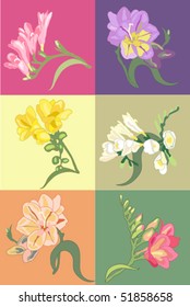 Set of 6 decorative hand drown floral elements