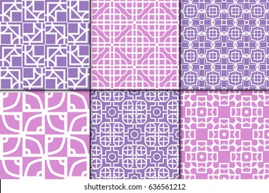 set of 6 decorative line geometric ornament. seamless vector illustration.