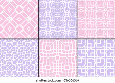 set of 6 decorative line geometric ornament. seamless vector illustration.