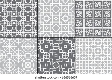 set of 6 decorative line geometric ornament. seamless vector illustration.