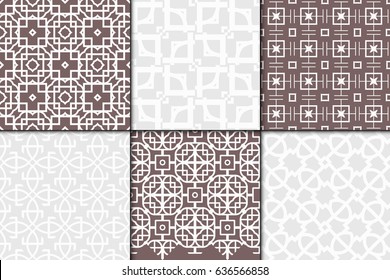 set of 6 decorative line geometric ornament. seamless vector illustration.