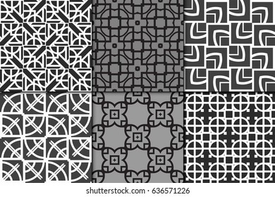 set of 6 decorative line geometric ornament. seamless vector illustration.