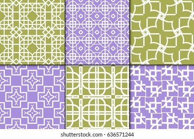 set of 6 decorative line geometric ornament. seamless vector illustration.