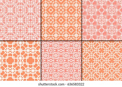 set of 6 decorative line geometric ornament. seamless vector illustration.