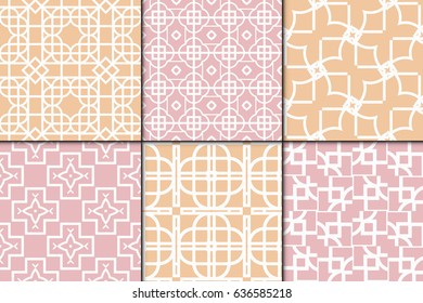 set of 6 decorative line geometric ornament. seamless vector illustration.