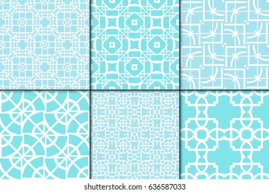 set of 6 decorative line geometric ornament. seamless vector illustration.