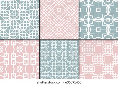 set of 6 decorative line geometric ornament. seamless vector illustration.