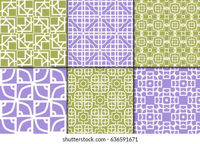 set of 6 decorative line geometric ornament. seamless vector illustration.