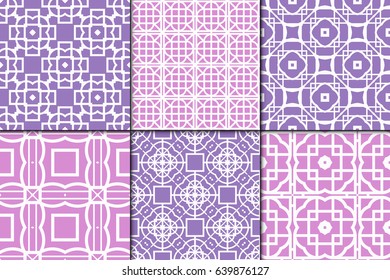set of 6 Decorative Seamless geometric pattern. Simple print. Vector illustration. Texture for design wrapping, invitation, cards