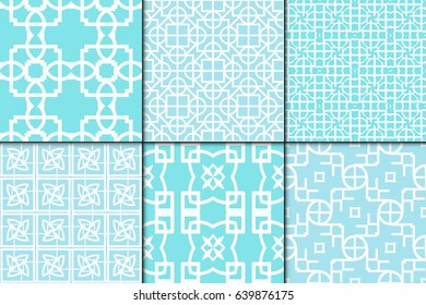 set of 6 Decorative Seamless geometric pattern. Simple print. Vector illustration. Texture for design wrapping, invitation, cards