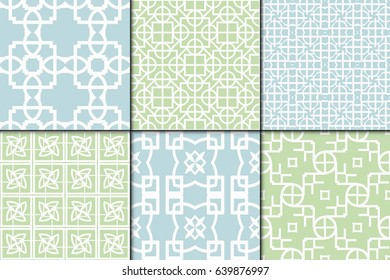 set of 6 Decorative Seamless geometric pattern. Simple print. Vector illustration. Texture for design wrapping, invitation, cards