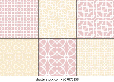 set of 6 Decorative Seamless geometric pattern. Simple print. Vector illustration. Texture for design wrapping, invitation, cards
