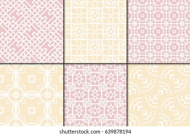 set of 6 Decorative Seamless geometric pattern. Simple print. Vector illustration. Texture for design wrapping, invitation, cards