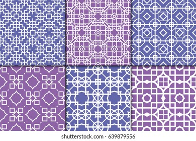 set of 6 Decorative Seamless geometric pattern. Simple print. Vector illustration. Texture for design wrapping, invitation, cards