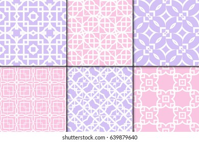 set of 6 Decorative Seamless geometric pattern. Simple print. Vector illustration. Texture for design wrapping, invitation, cards