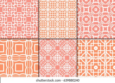 set of 6 Decorative Seamless geometric pattern. Simple print. Vector illustration. Texture for design wrapping, invitation, cards