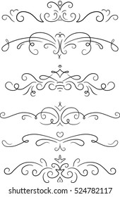 Set of 6 decorative swirls elements, dividers, page decors.