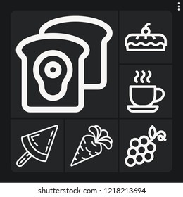 Set of 6 delicious outline icons such as carrot, popsicle, pie, toast, grapes