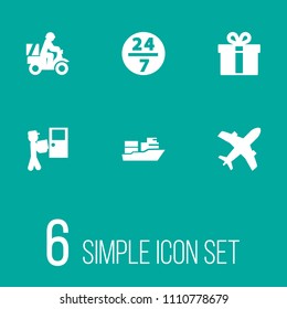Set of 6 delivery icons set. Collection of delivery, cargo to the door, gift and other elements.