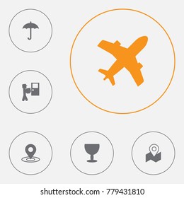 Set Of 6 Delivery Icons Set.Collection Of Goblet, Aircraft, Pinpoint And Other Elements.