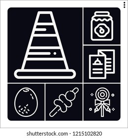 Set of 6 dessert outline icons such as lollipop, kiwi, cone, jam, menu