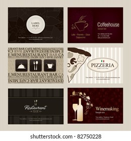 Set of 6 detailed business cards. For cafe and restaurant