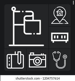 Set of 6 device outline icons such as gps, drawing tablet, camera, digital clock