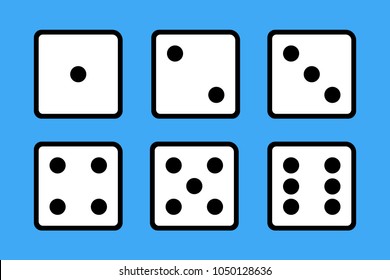 Set of 6 dices on blue background