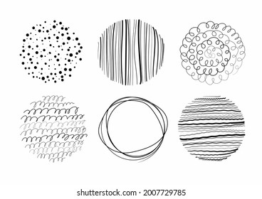 conjunto de 6 círculos de garabatos diferentes, elementos de diseño vectorial