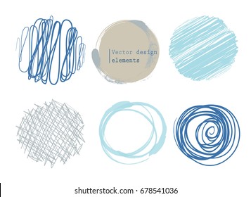 set of 6 different scribble circles, vector design elements