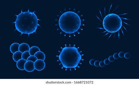 set of 6 different shapes virus or bacteria background