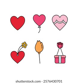 Set of 6 different valentine day celebration icon vector illustrations