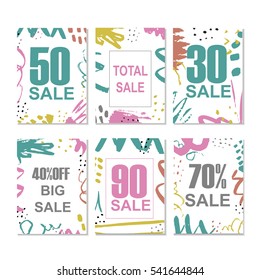 Set of 6 discount cards design. Can be used for social media sale website, posters, flyers, email, newsletter, ads, promotional material. Mobile banner templates.