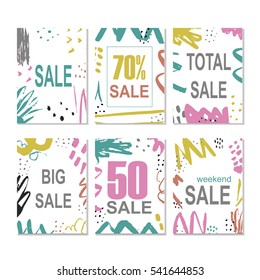Set of 6 discount cards design. Can be used for social media sale website, posters, flyers, email, newsletter, ads, promotional material. Mobile banner templates.