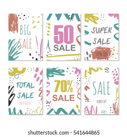 Set of 6 discount cards design. Can be used for social media sale website, posters, flyers, email, newsletter, ads, promotional material. Mobile banner templates.