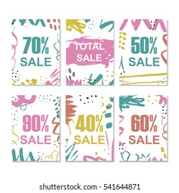 Set of 6 discount cards design. Can be used for social media sale website, posters, flyers, email, newsletter, ads, promotional material. Mobile banner templates.