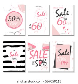 Set of 6 discount  cards design. Can be used for social media sale website, poster, flyer, email, newsletter, ads, promotional material. Mobile banner template.