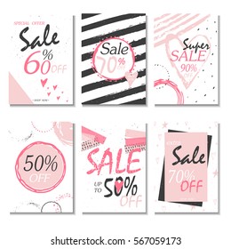 Set of 6 discount  cards design. Can be used for social media sale website, poster, flyer, email, newsletter, ads, promotional material. Mobile banner template.