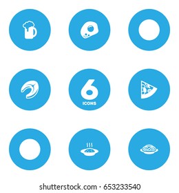 Set Of 6 Dish Icons Set.Collection Of Ale, Spaghetti, Eggs And Other Elements.