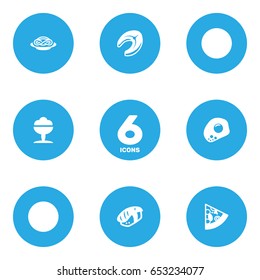 Set Of 6 Dish Icons Set.Collection Of Seafood, Sorbet, Spaghetti And Other Elements.