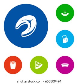 Set Of 6 Dish Icons Set.Collection Of Pepperoni, Sausage, Ale And Other Elements.