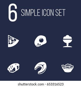 Set Of 6 Dish Icons Set.Collection Of Seafood, Eggs, Lettuce And Other Elements.