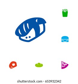 Set Of 6 Dish Icons Set.Collection Of Japanese Roll, Potato, Pepperoni And Other Elements.