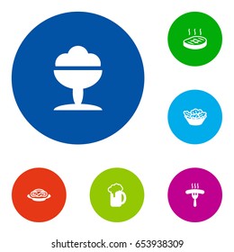 Set Of 6 Dish Icons Set.Collection Of Spaghetti, Ale, Beefsteak And Other Elements.
