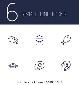 Set Of 6 Dish Outline Icons Set.Collection Of Omelette, Mexican Food, Pasta And Other Elements.