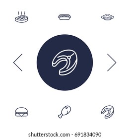 Set Of 6 Dish Outline Icons Set.Collection Of Pasta, Sandwich, Steak Elements.