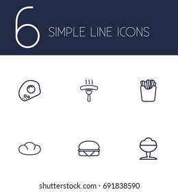 Set Of 6 Dish Outline Icons Set.Collection Of Omelette, Sorbet, French Fries And Other Elements.