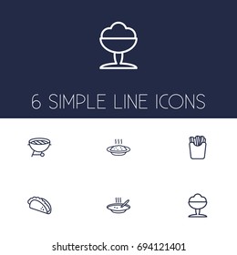 Set Of 6 Dish Outline Icons Set.Collection Of Soup, Sorbet, Porridge And Other Elements.